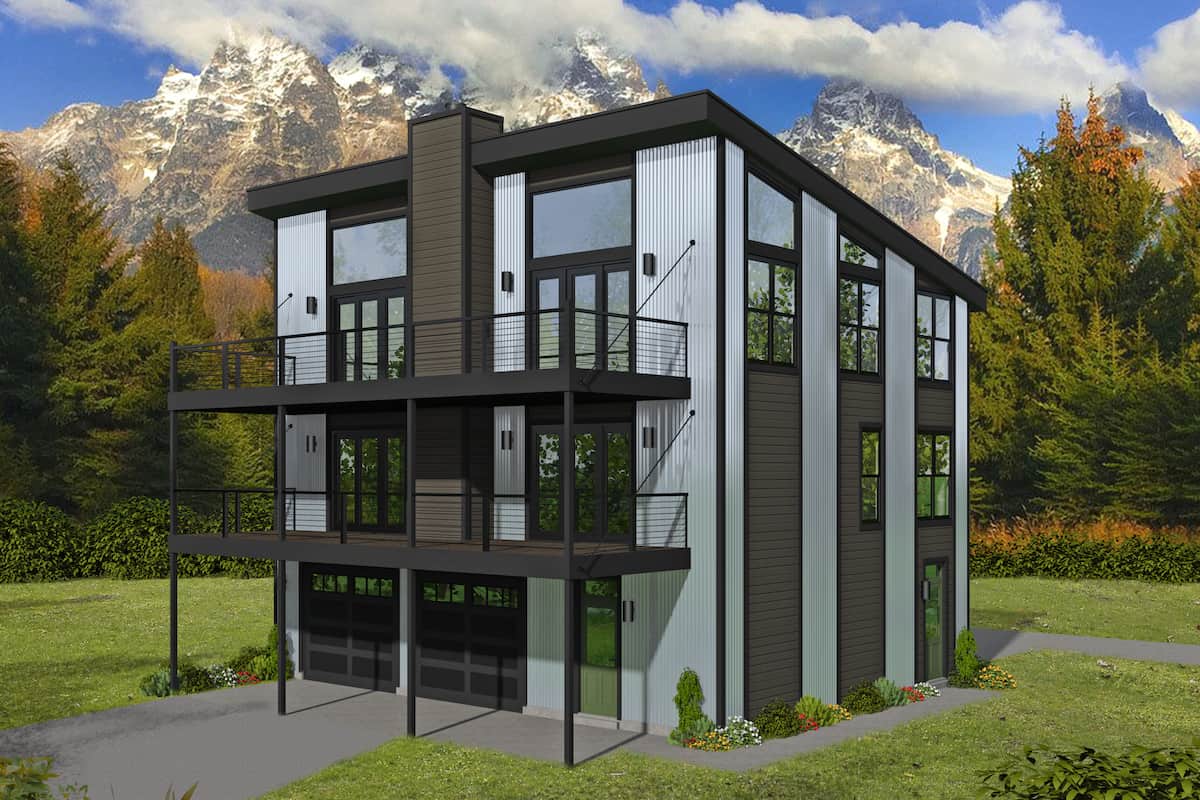 Front elevation of Duplex/Multi-Unit home (ThePlanCollection: House Plan #196-1225)