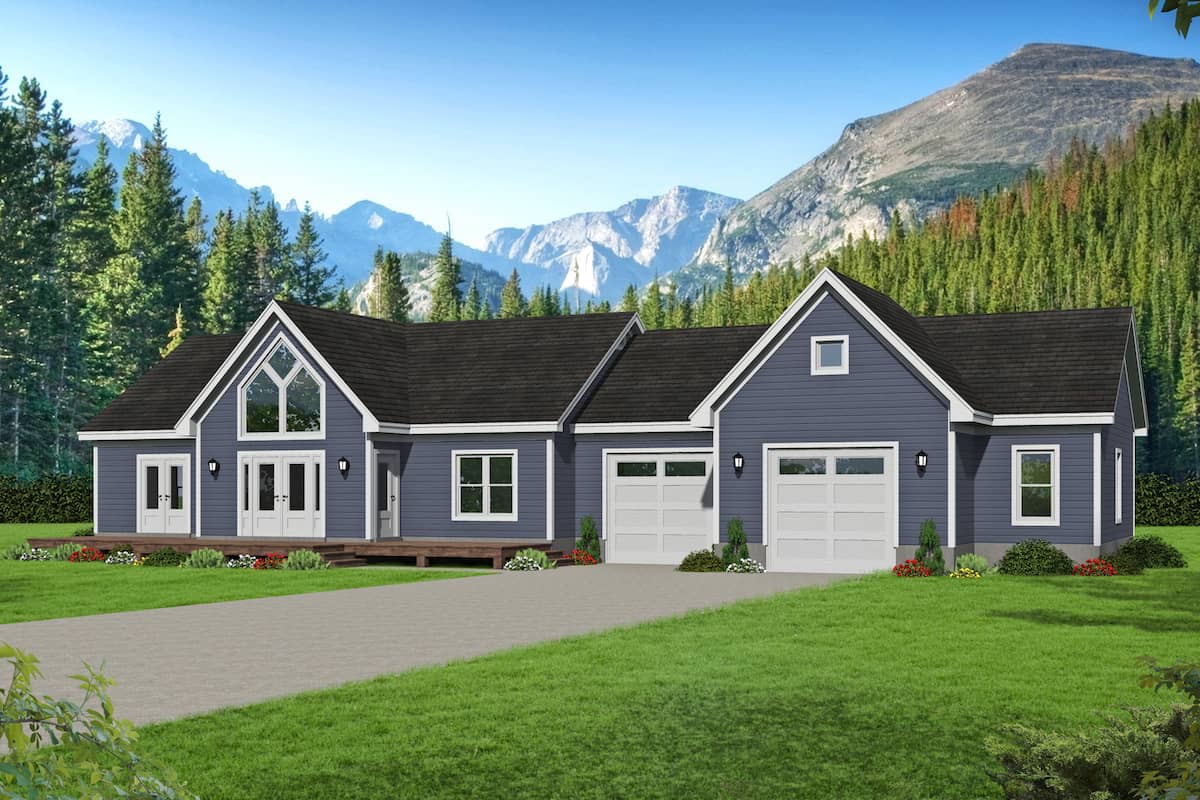 Front elevation of Ranch home (ThePlanCollection: House Plan #196-1244)