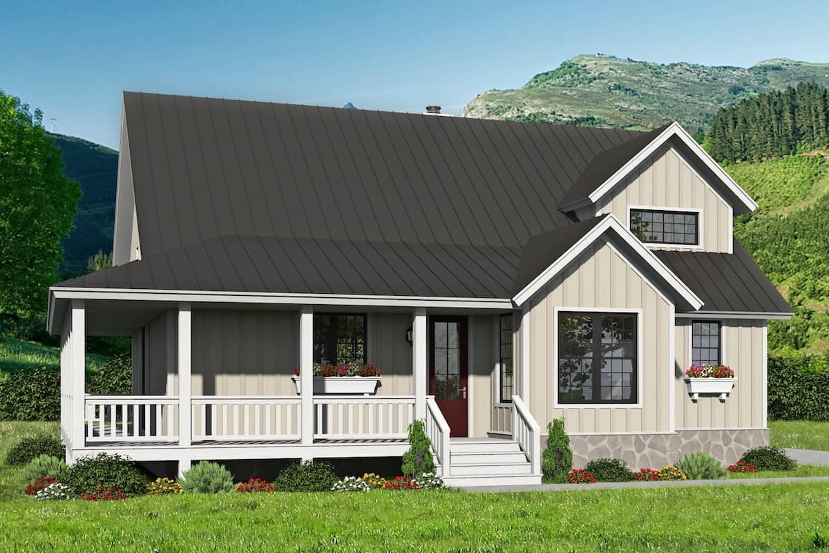 Farmhouse style home (ThePlanCollection: Plan #196-1256)