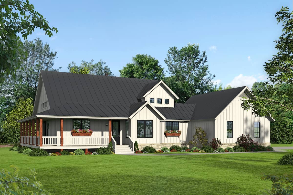 Modern Farmhouse (ThePlanCollection: Plan #196-1259)