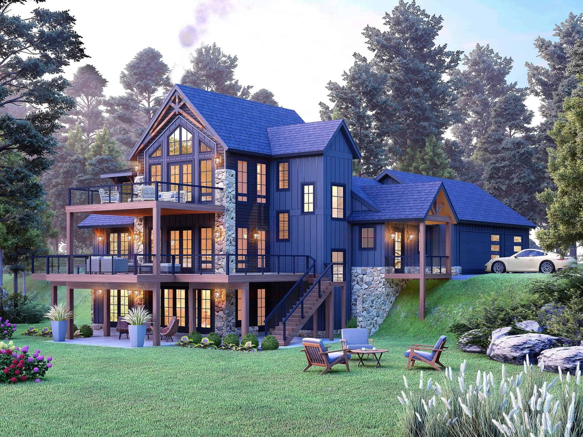 Front elevation of Transitional home (ThePlanCollection: House Plan #196-1843)