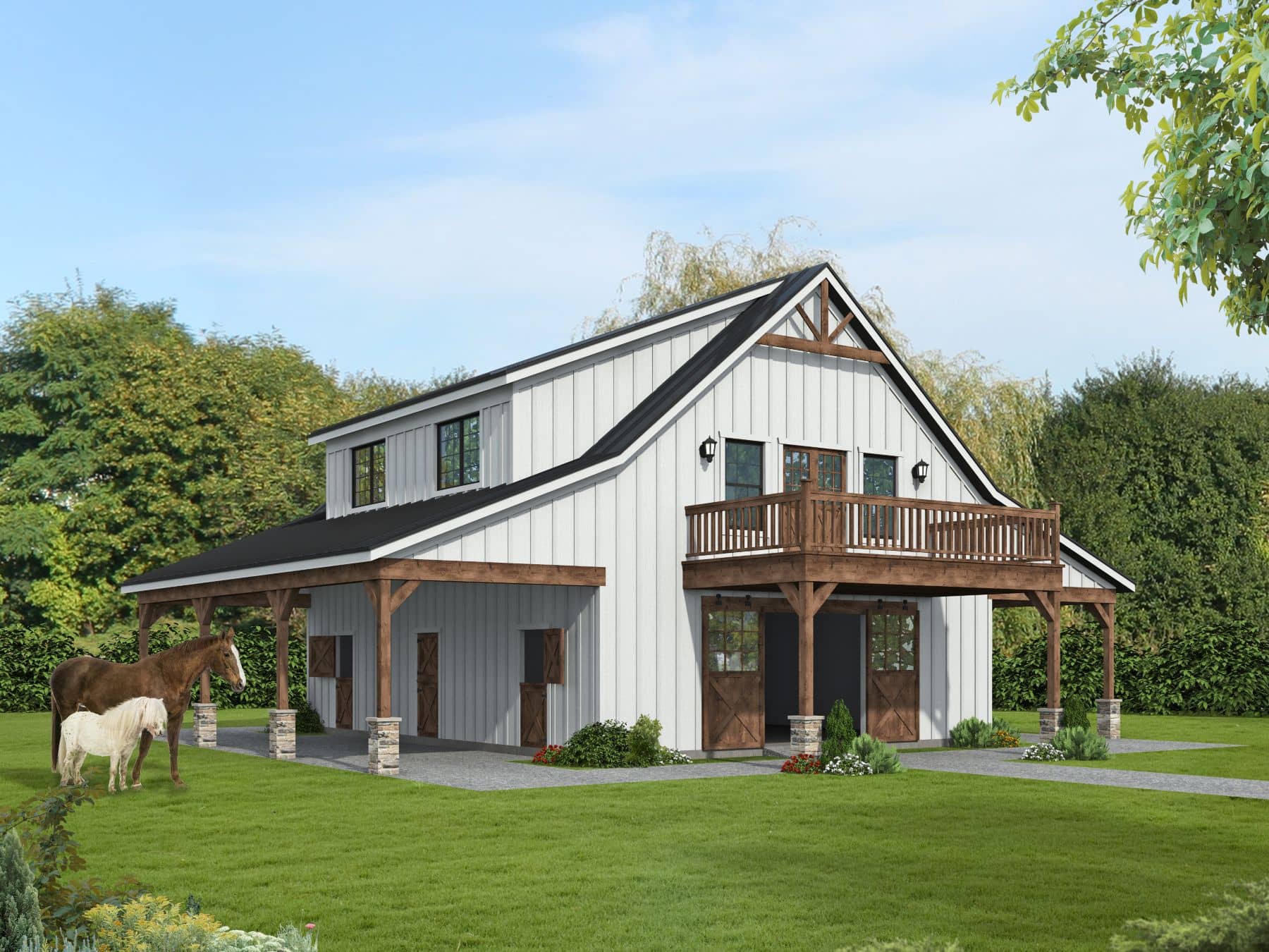 Front elevation of Barndominium home (ThePlanCollection: House Plan #196-1857)