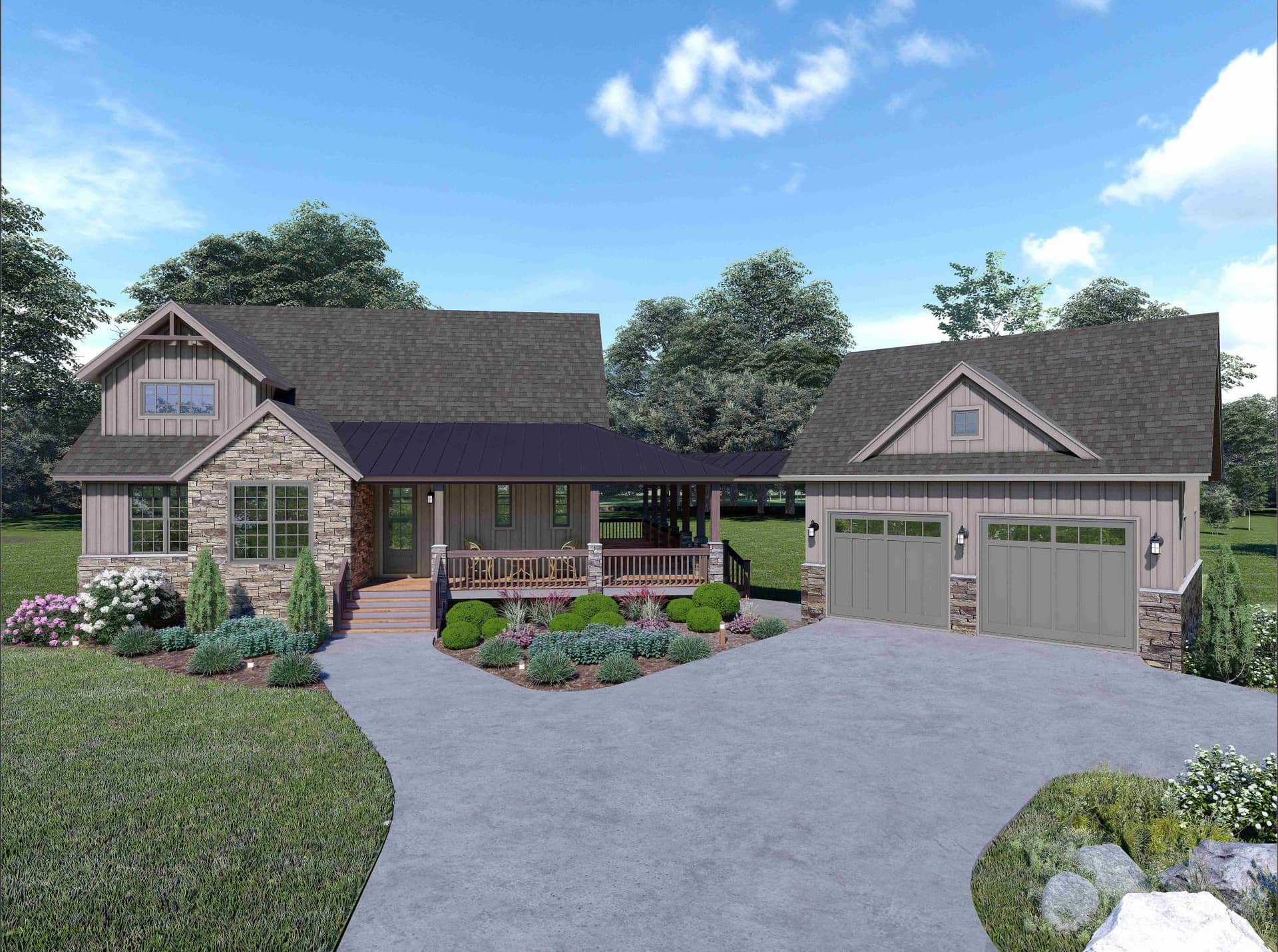 Front elevation of Craftsman home (ThePlanCollection: House Plan #196-1860)