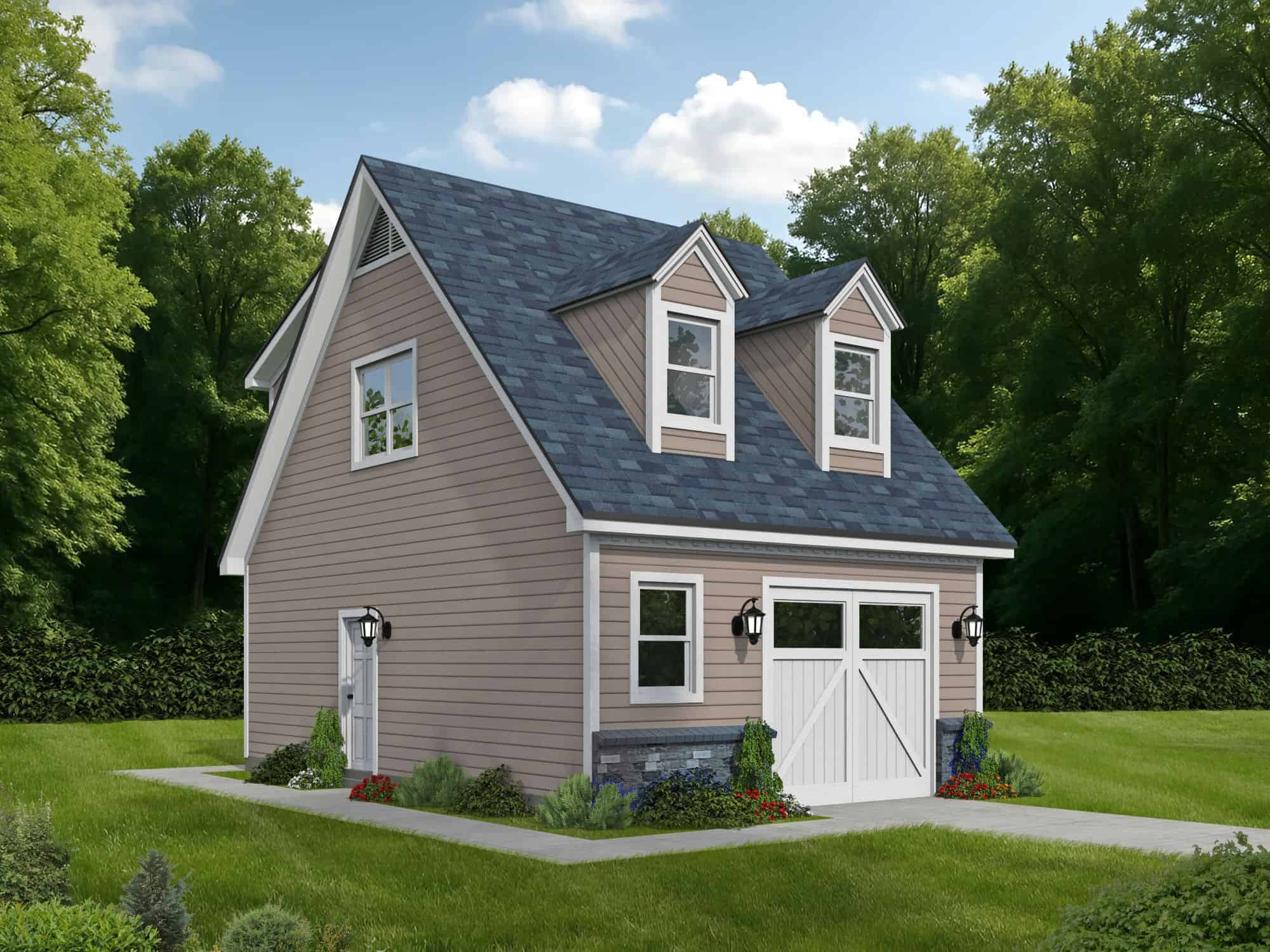 Front elevation of Garage w/Apartments home (ThePlanCollection: House Plan #196-1864)