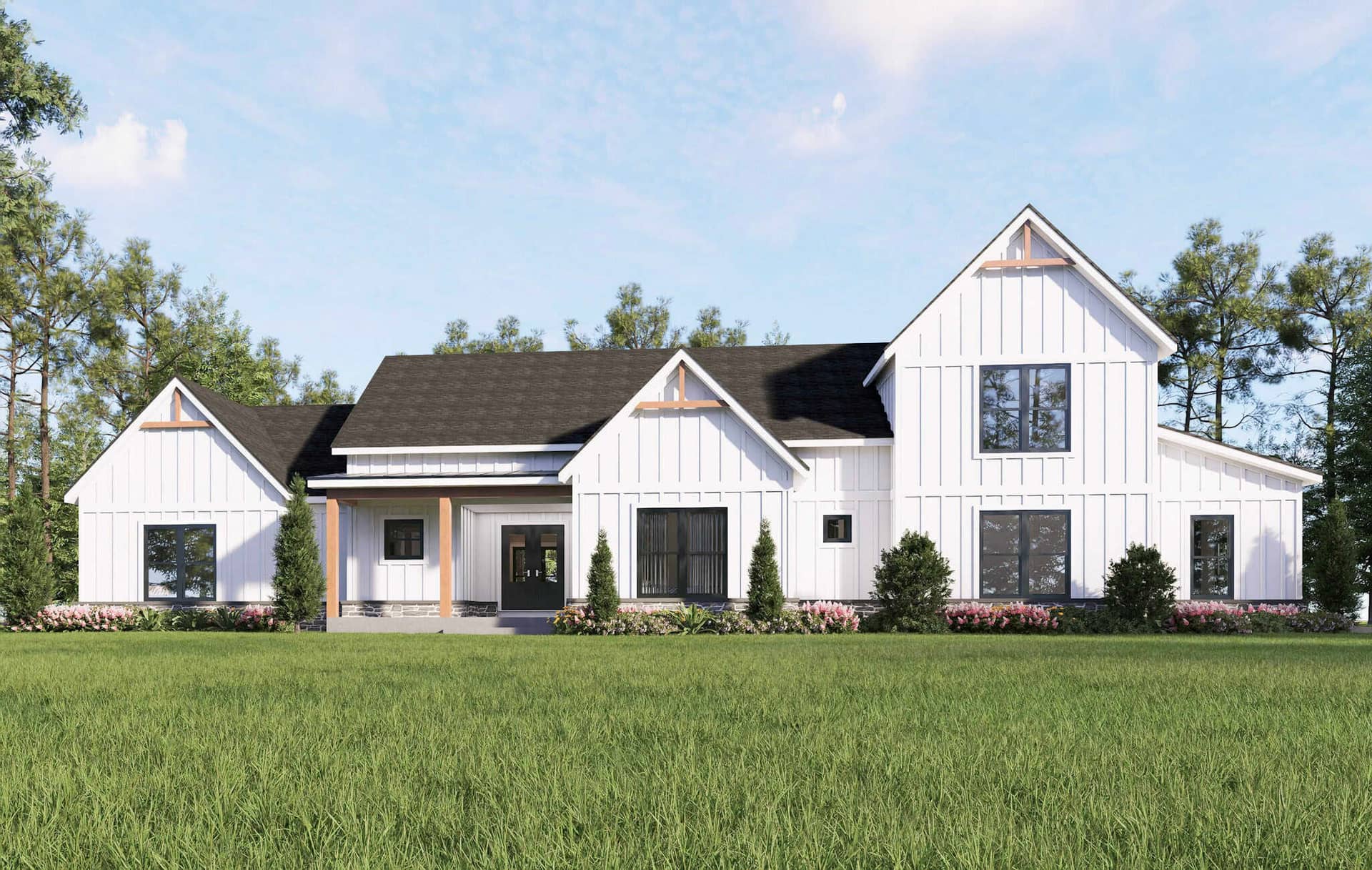 Front elevation of Modern Farmhouse home (ThePlanCollection: House Plan #196-1867)