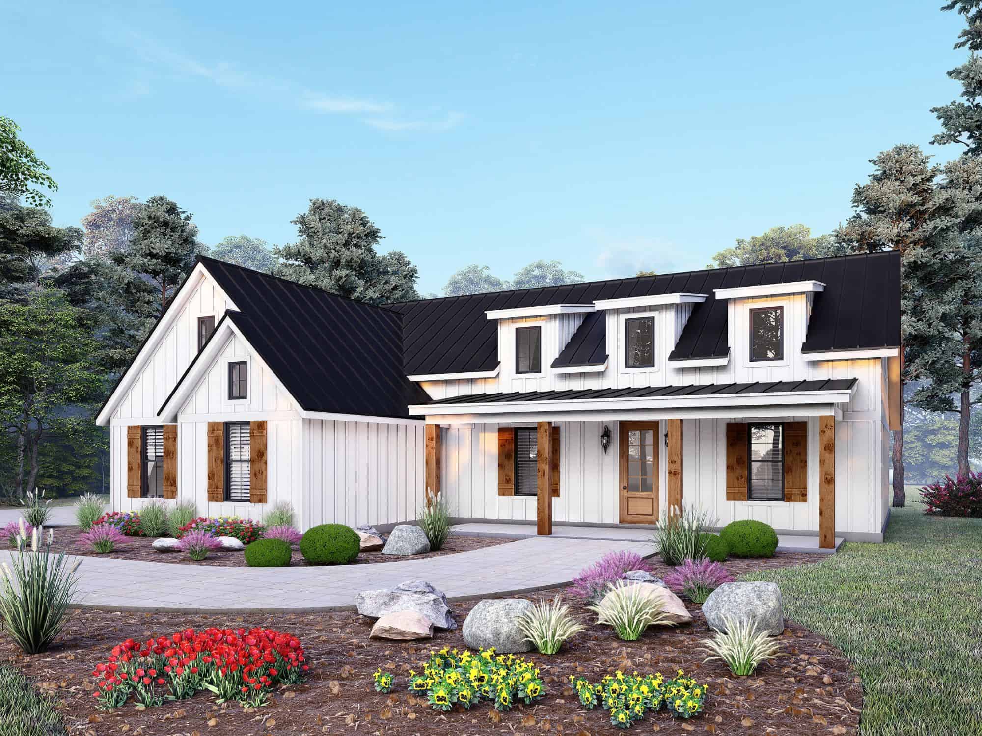 Front elevation of Craftsman home (ThePlanCollection: House Plan #196-1900)