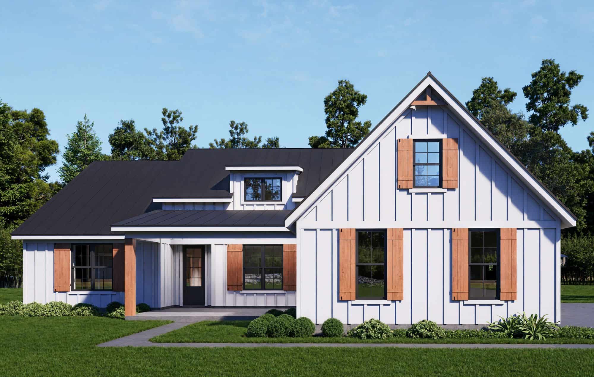 Front elevation of Farmhouse home (ThePlanCollection: House Plan #196-1902)