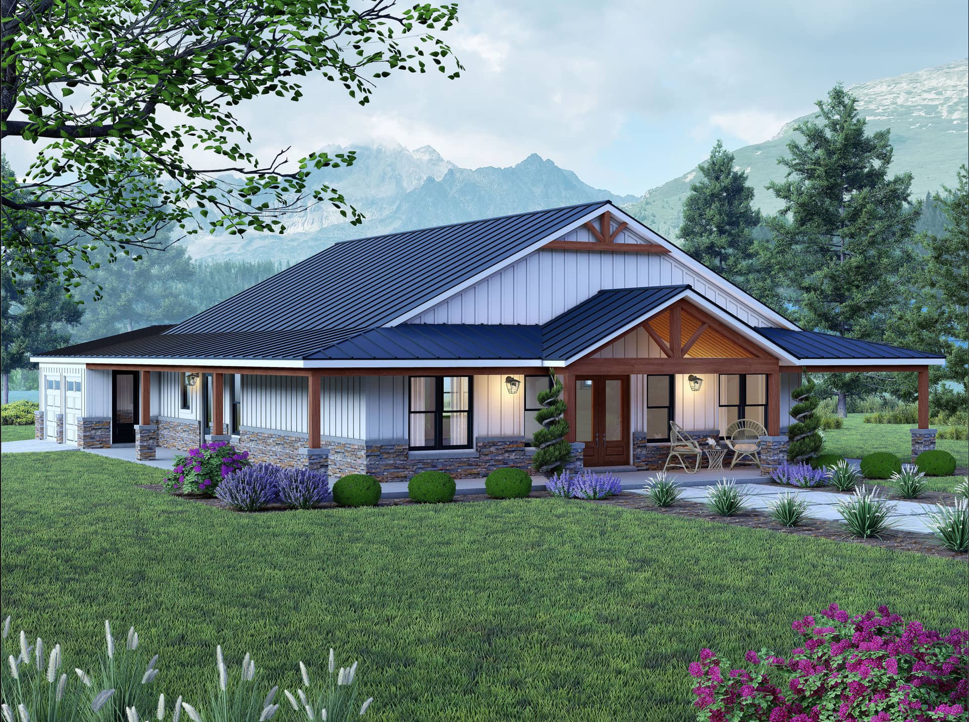 Front elevation of Ranch home (ThePlanCollection: House Plan #196-1903)