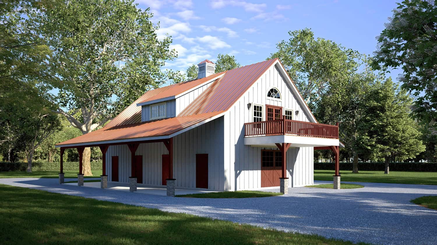 Front elevation of Garage w/Apartments home (ThePlanCollection: House Plan #196-1914)