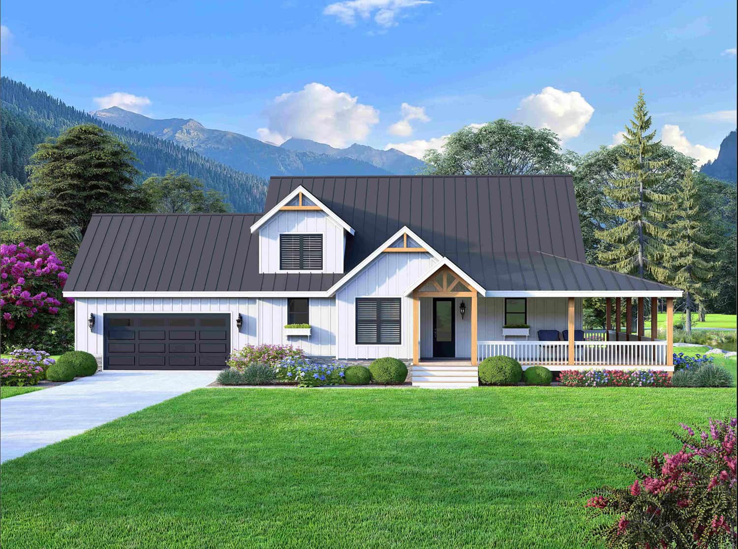 Front elevation of Modern Farmhouse home (ThePlanCollection: House Plan #196-1950)