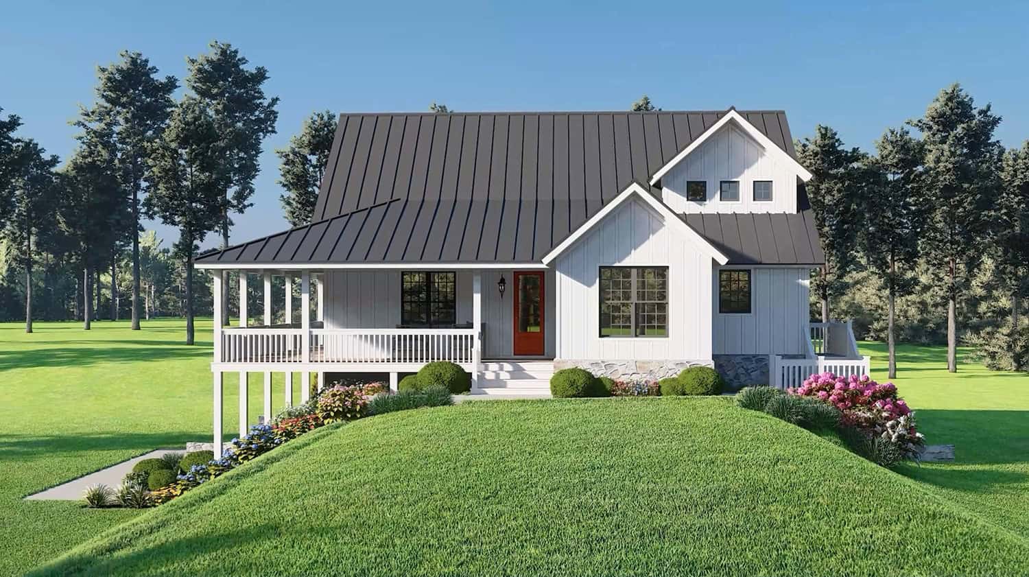 Front elevation of Modern Farmhouse home (ThePlanCollection: House Plan #196-1953)