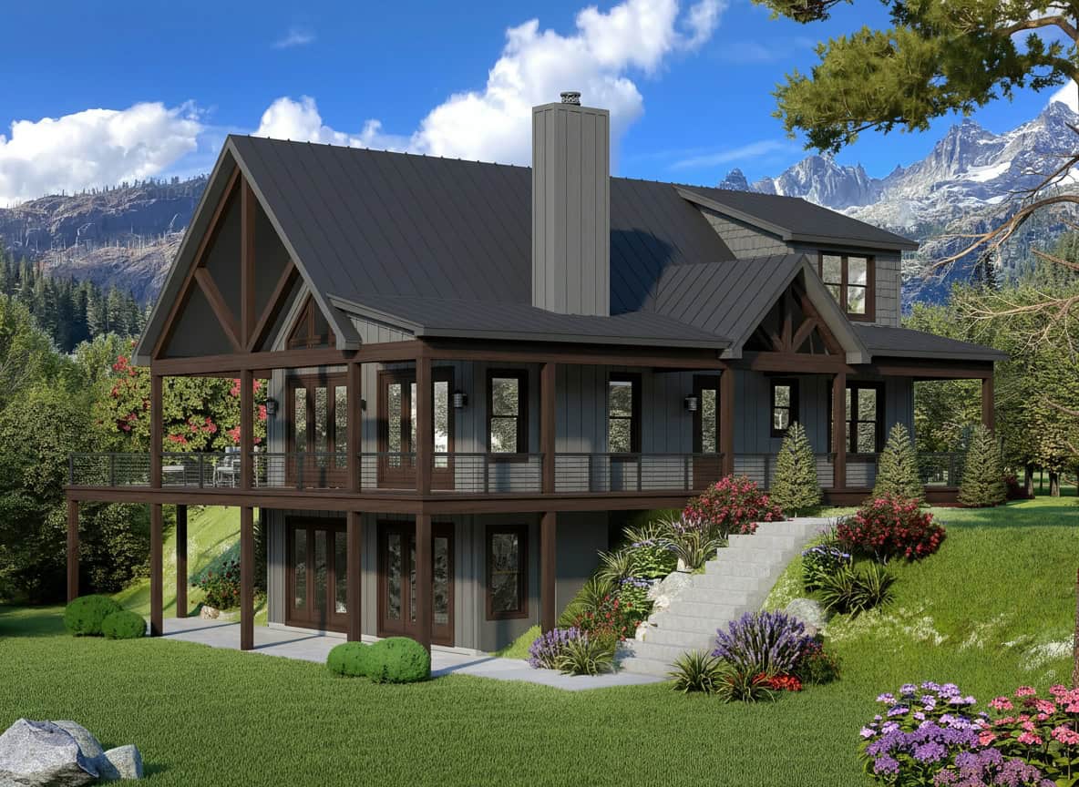 Front elevation of Craftsman home (ThePlanCollection: House Plan #196-1954)