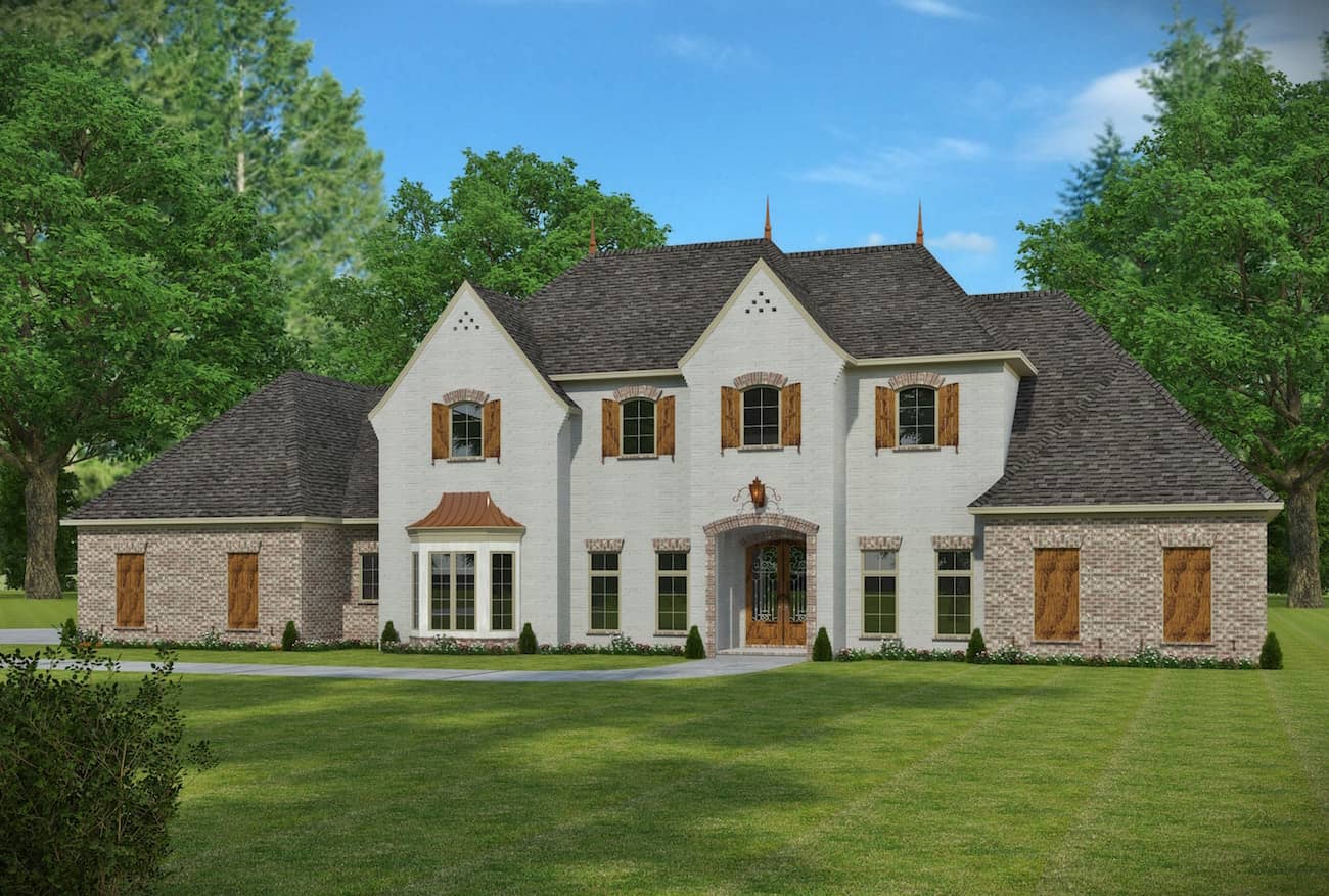 Front elevation of Acadian home (ThePlanCollection: House Plan #197-1013)