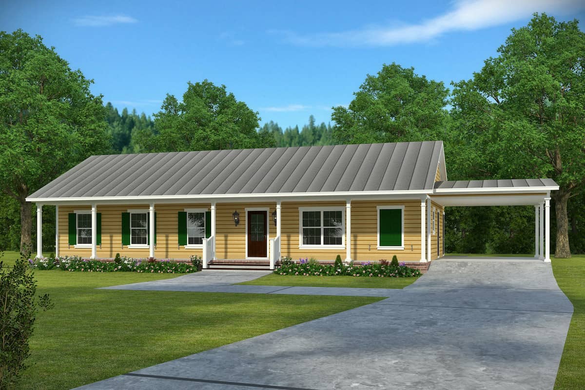 Front elevation of Craftsman home (ThePlanCollection: House Plan #197-1014)