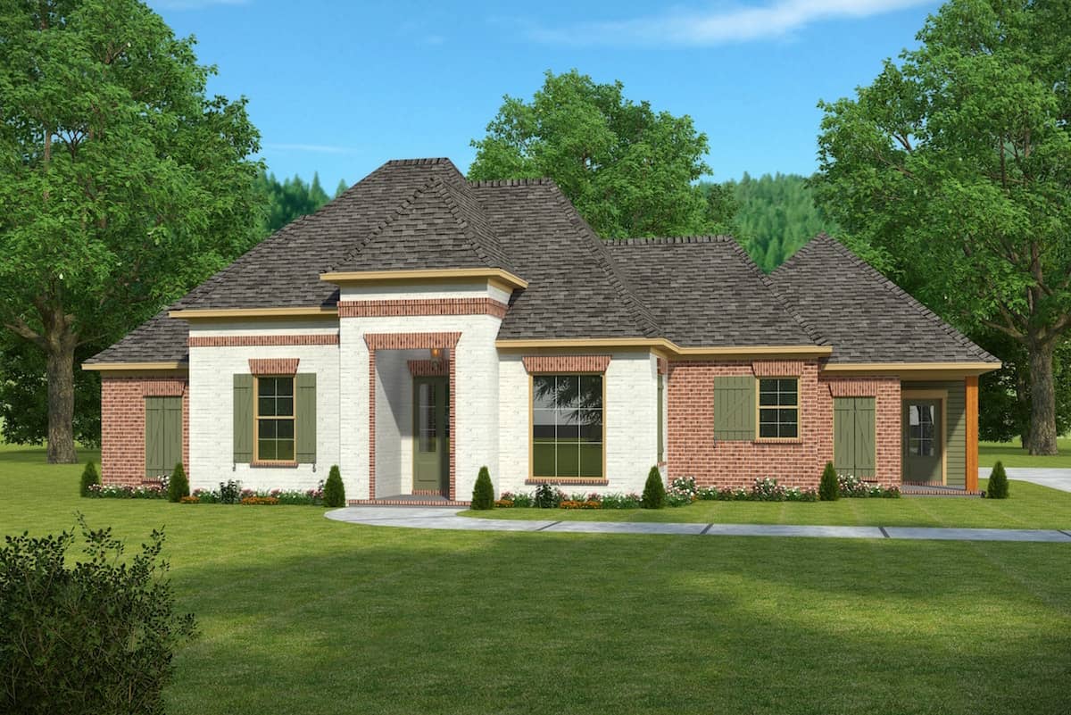 Front elevation of French home (ThePlanCollection: House Plan #197-1018)