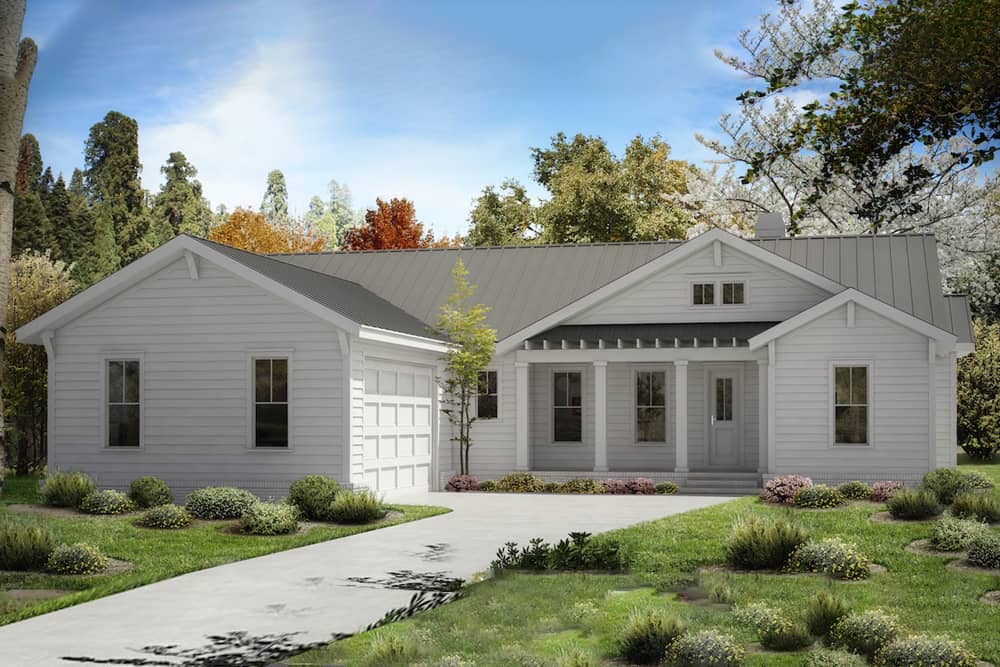 Front elevation of Ranch home (ThePlanCollection: House Plan #198-1022)