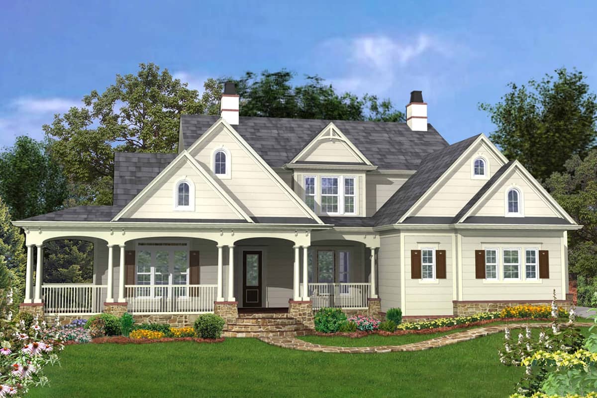 Front elevation of Cottage home (ThePlanCollection: House Plan #198-1058)