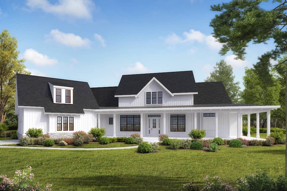 Transitional Farmhouse style home (ThePlanCollection: Plan #198-1093)