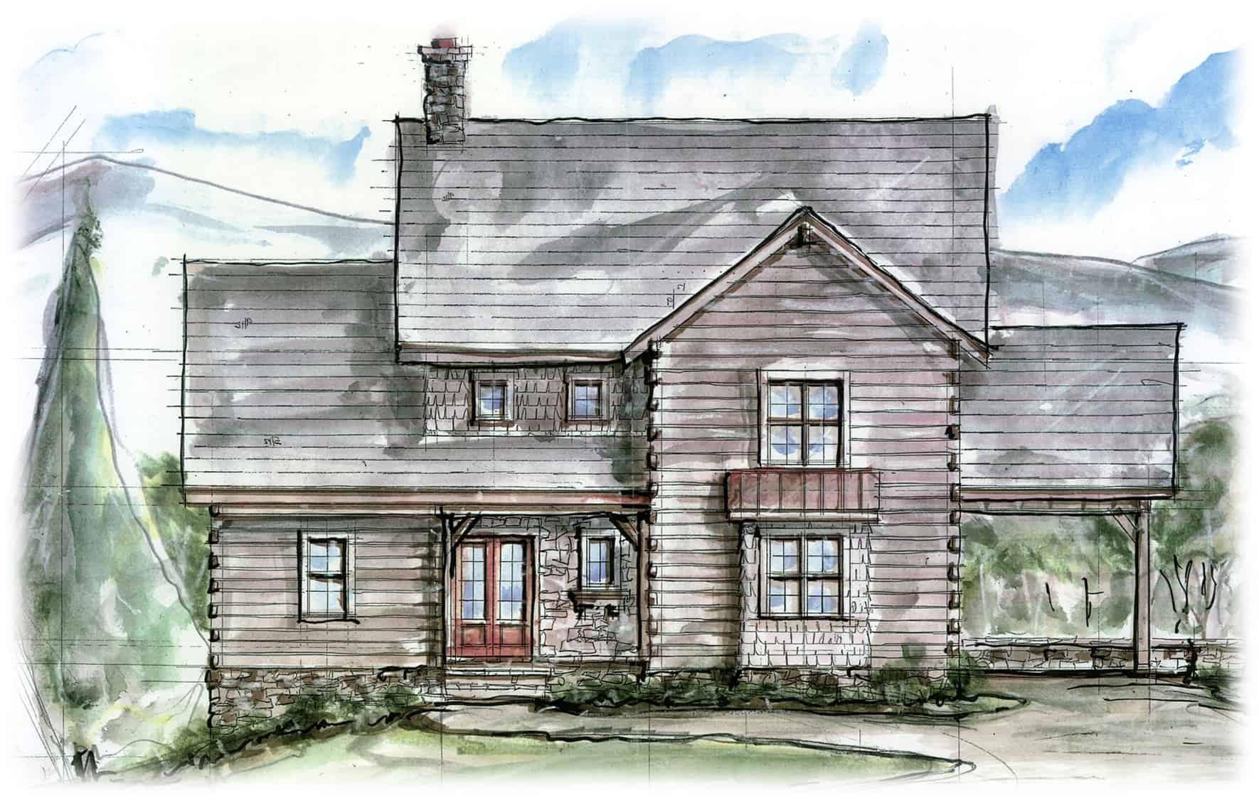 Front elevation of Farmhouse home (ThePlanCollection: House Plan #198-1098)