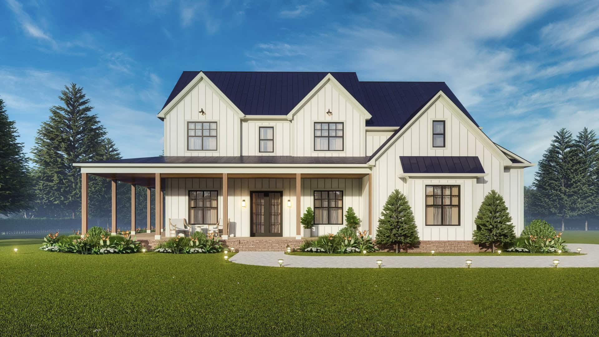 Front elevation of Modern Farmhouse home (ThePlanCollection: House Plan #198-1168)