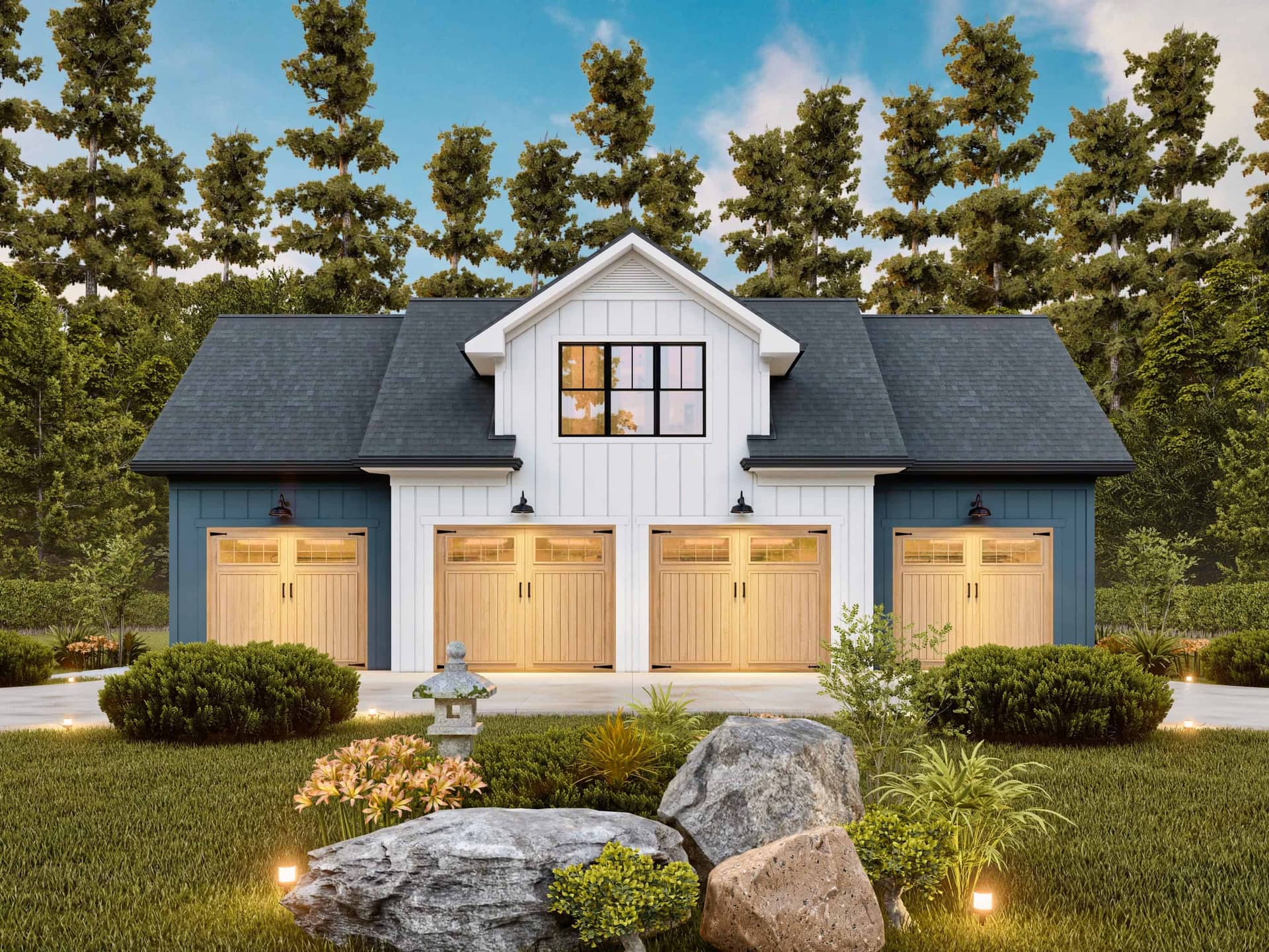 Front elevation of Garage w/Apartments home (ThePlanCollection: House Plan #198-1174)