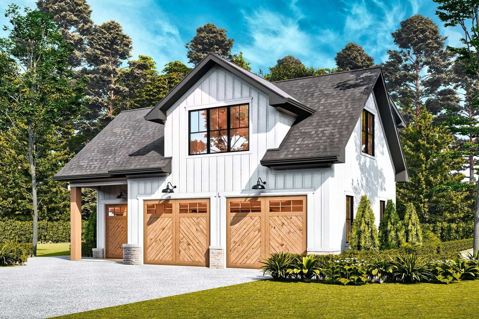 Front elevation of Garage w/Apartments home (ThePlanCollection: House Plan #198-1175)