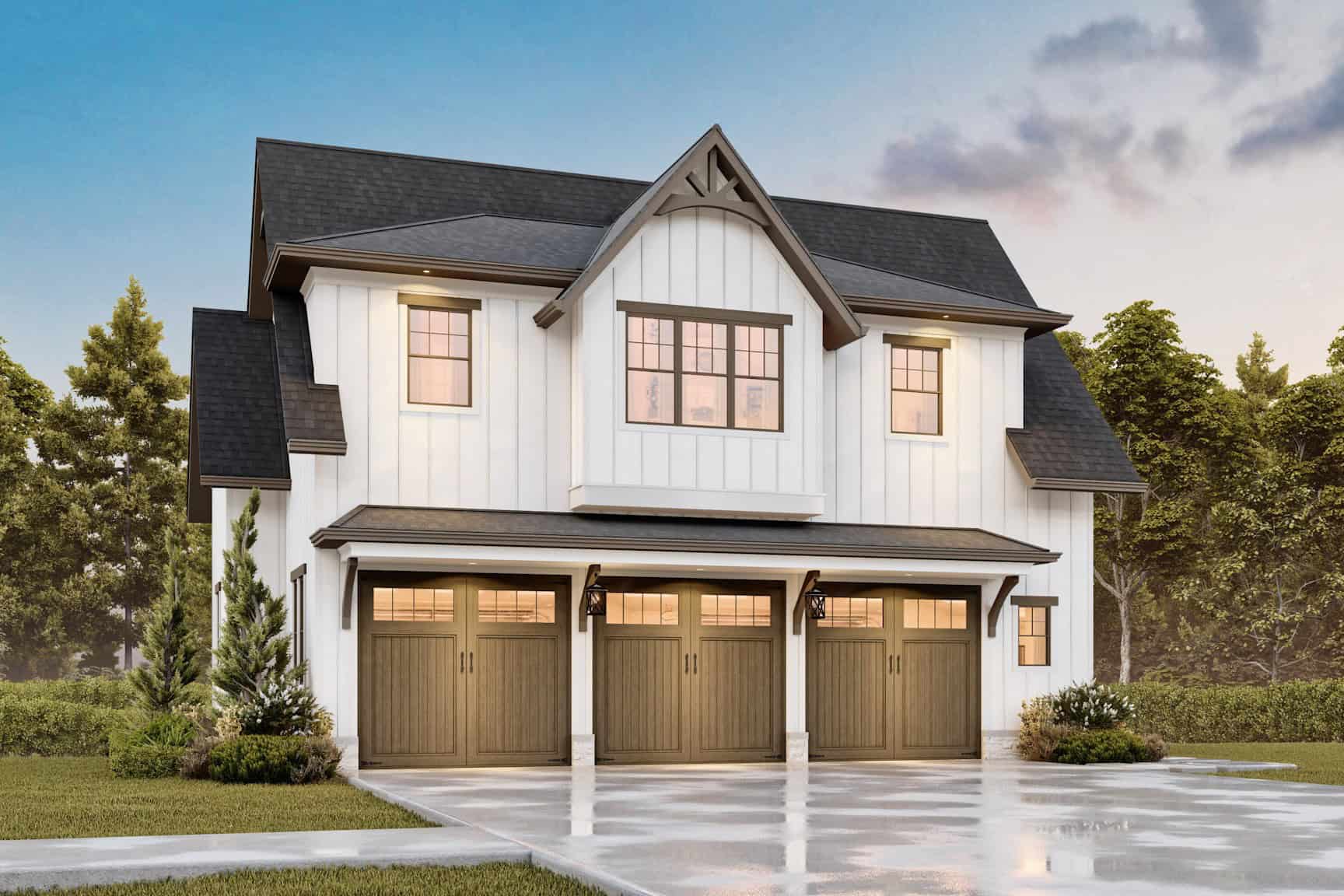 Front elevation of Garage w/Apartments home (ThePlanCollection: House Plan #198-1177)