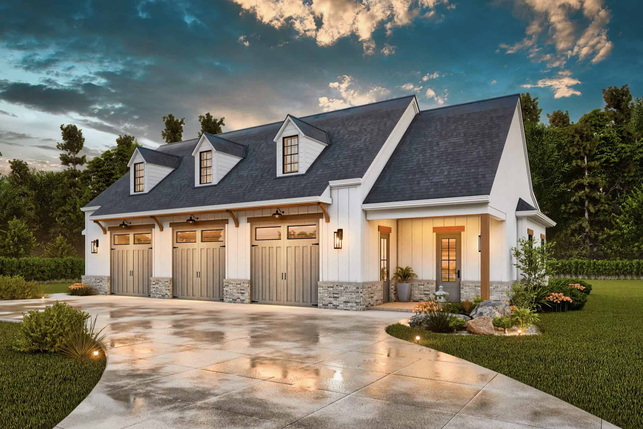 Front elevation of Garage w/Apartments home (ThePlanCollection: House Plan #198-1181)