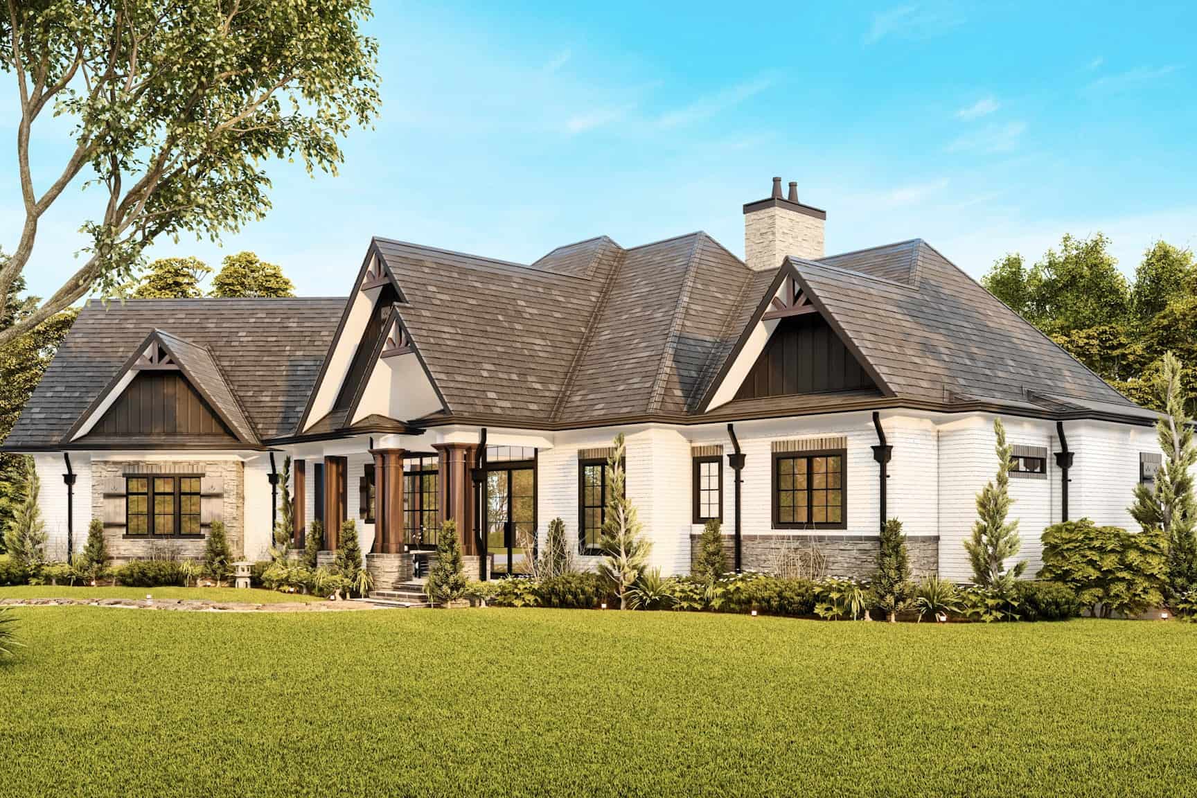 Front elevation of Craftsman home (ThePlanCollection: House Plan #198-1188)