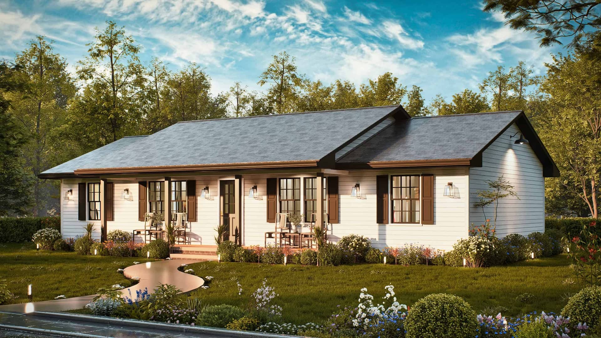 Front elevation of Ranch home (ThePlanCollection: House Plan #198-1201)