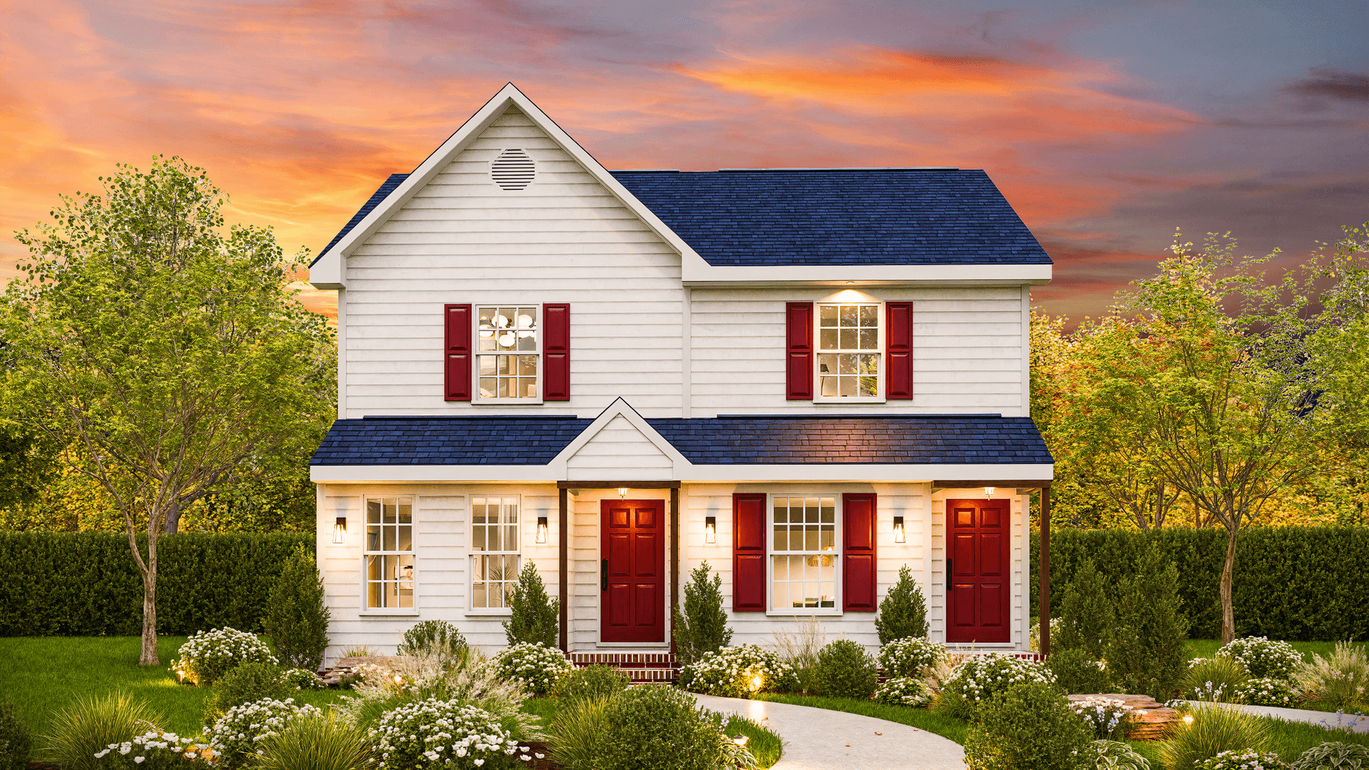 Front elevation of Duplex/Multi-Unit home (ThePlanCollection: House Plan #198-1211)