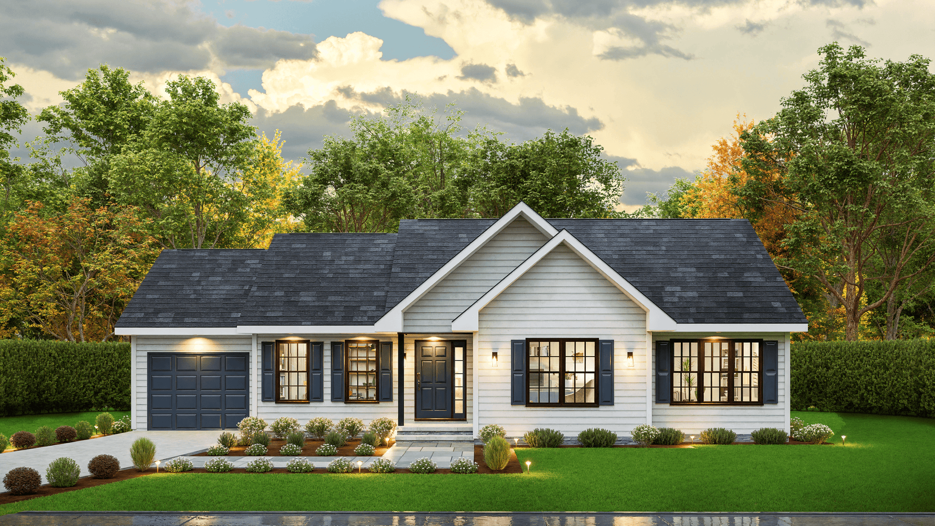 Front elevation of traditional country ranch home (ThePlanCollection: House Plan #198-1224)