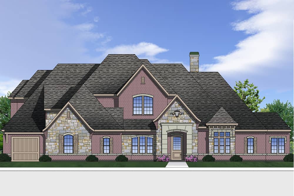 Front elevation of Luxury home plan (ThePlanCollection: House Plan #199-1015)