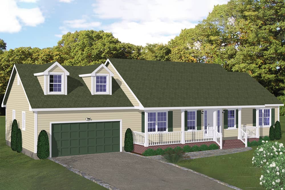 Front elevation of Ranch home (ThePlanCollection: House Plan #200-1005)