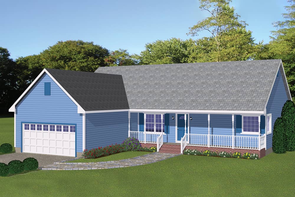 Front elevation of Ranch home (ThePlanCollection: House Plan #200-1014)