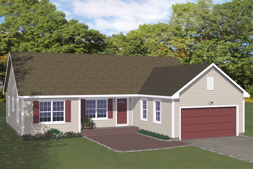 Front elevation of Ranch home (ThePlanCollection: House Plan #200-1023)