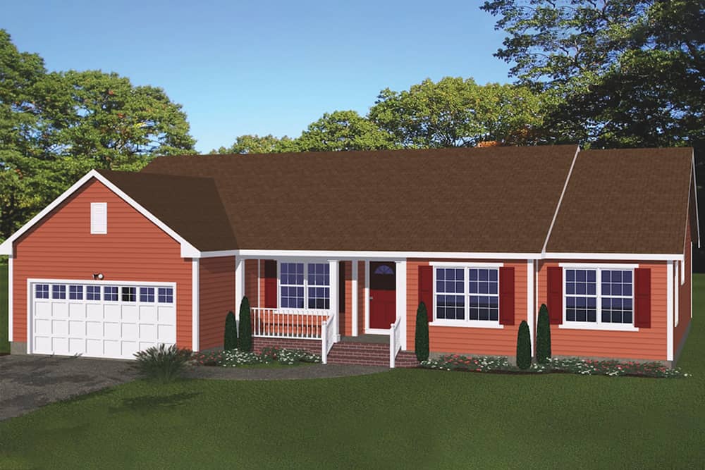 Front elevation of Ranch home (ThePlanCollection: House Plan #200-1037)