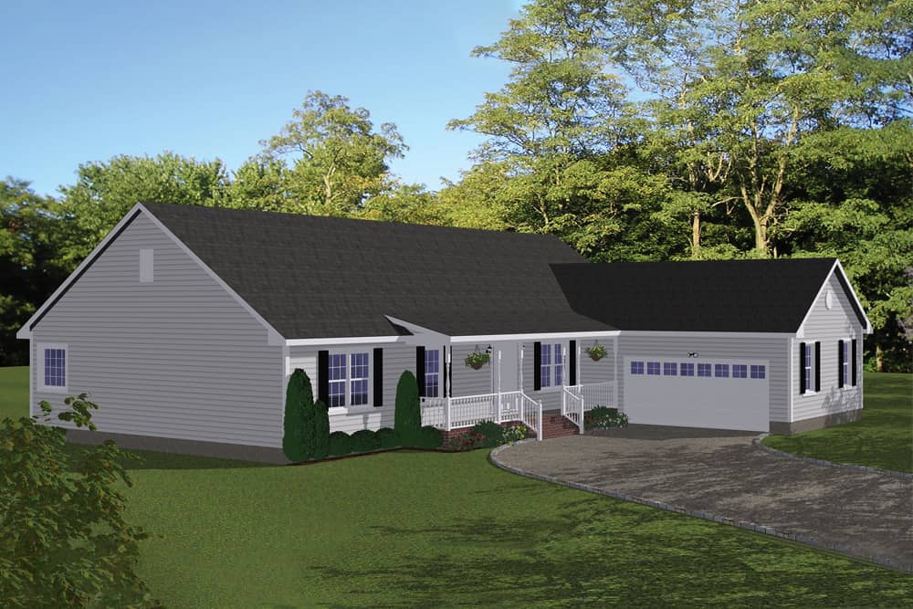 Front elevation of Ranch home (ThePlanCollection: House Plan #200-1048)