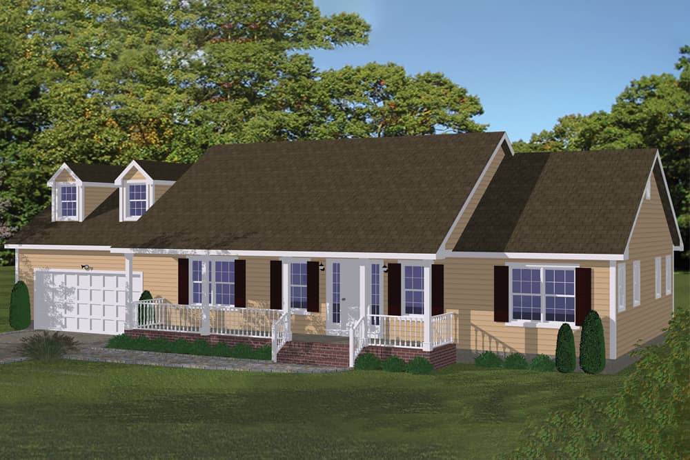 Front elevation of Ranch home (ThePlanCollection: House Plan #200-1053)