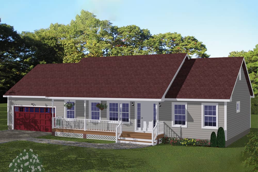 Front elevation of Ranch home (ThePlanCollection: House Plan #200-1058)