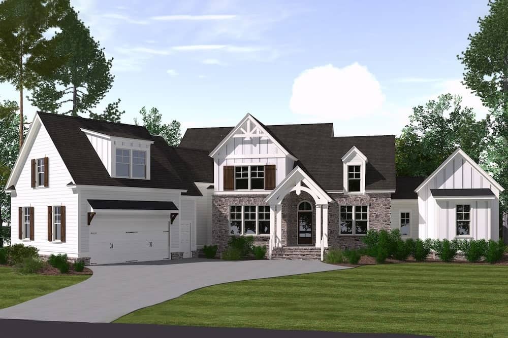Front elevation of Luxury home (ThePlanCollection: House Plan #201-1007)