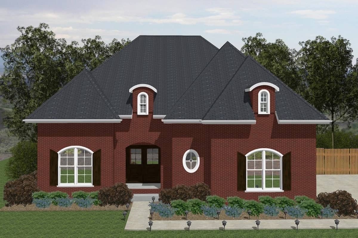 Front elevation of European home (ThePlanCollection: House Plan #203-1001)