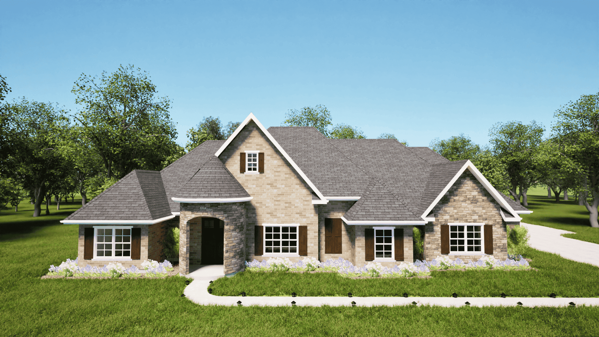 Front elevation of European home (ThePlanCollection: House Plan #203-1007)