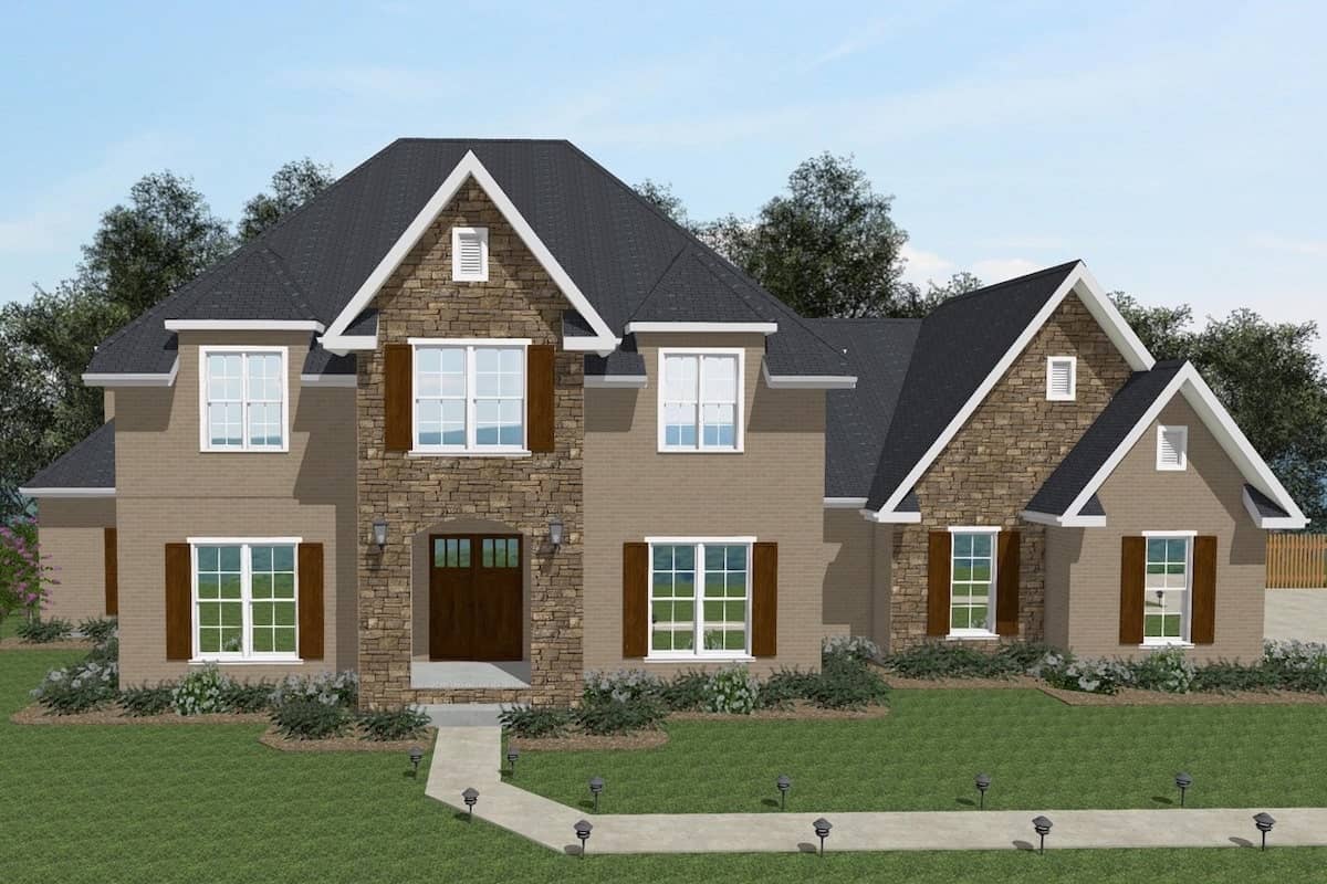 Front elevation of European home (ThePlanCollection: House Plan #203-1019)