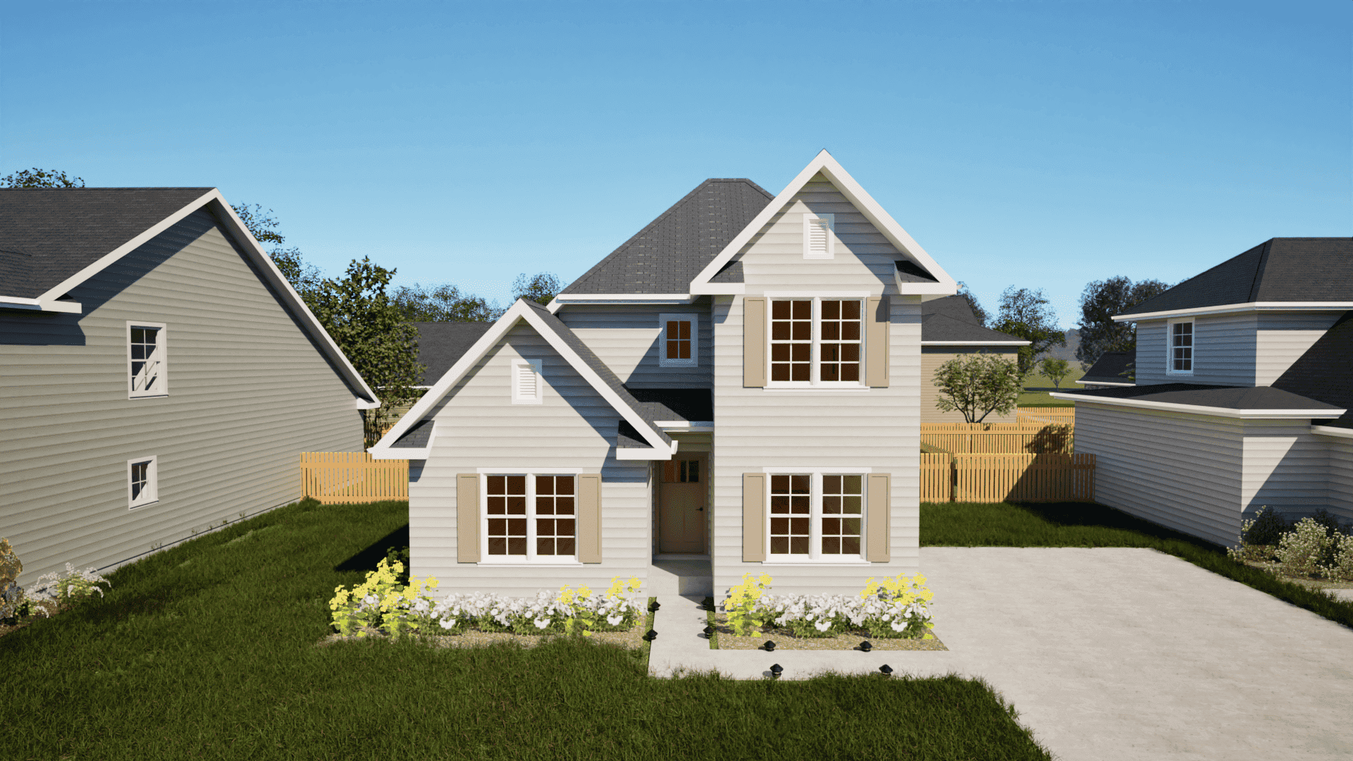 Front elevation of Colonial home (ThePlanCollection: House Plan #203-1027)