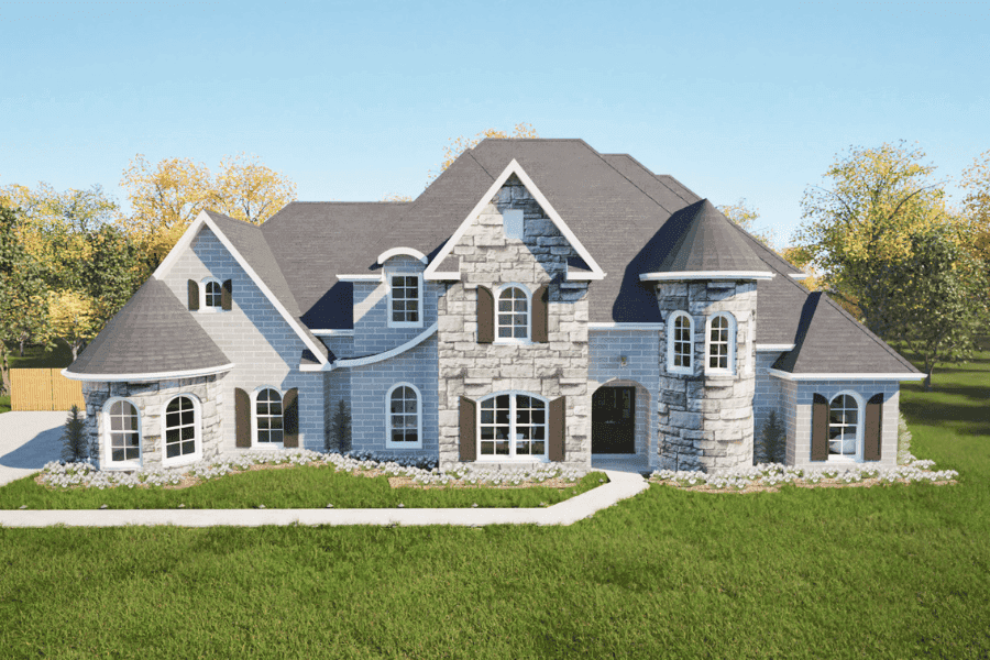 Front elevation of European home (ThePlanCollection: House Plan #203-1046)