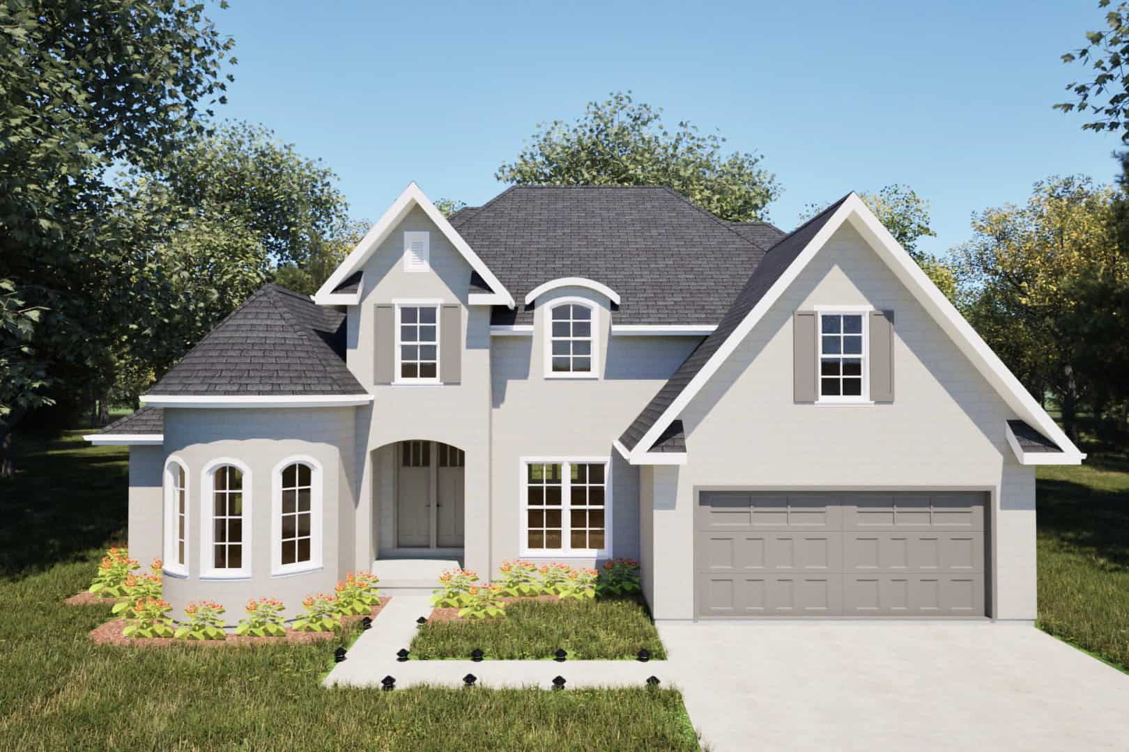 Front elevation of European home (ThePlanCollection: House Plan #203-1054)