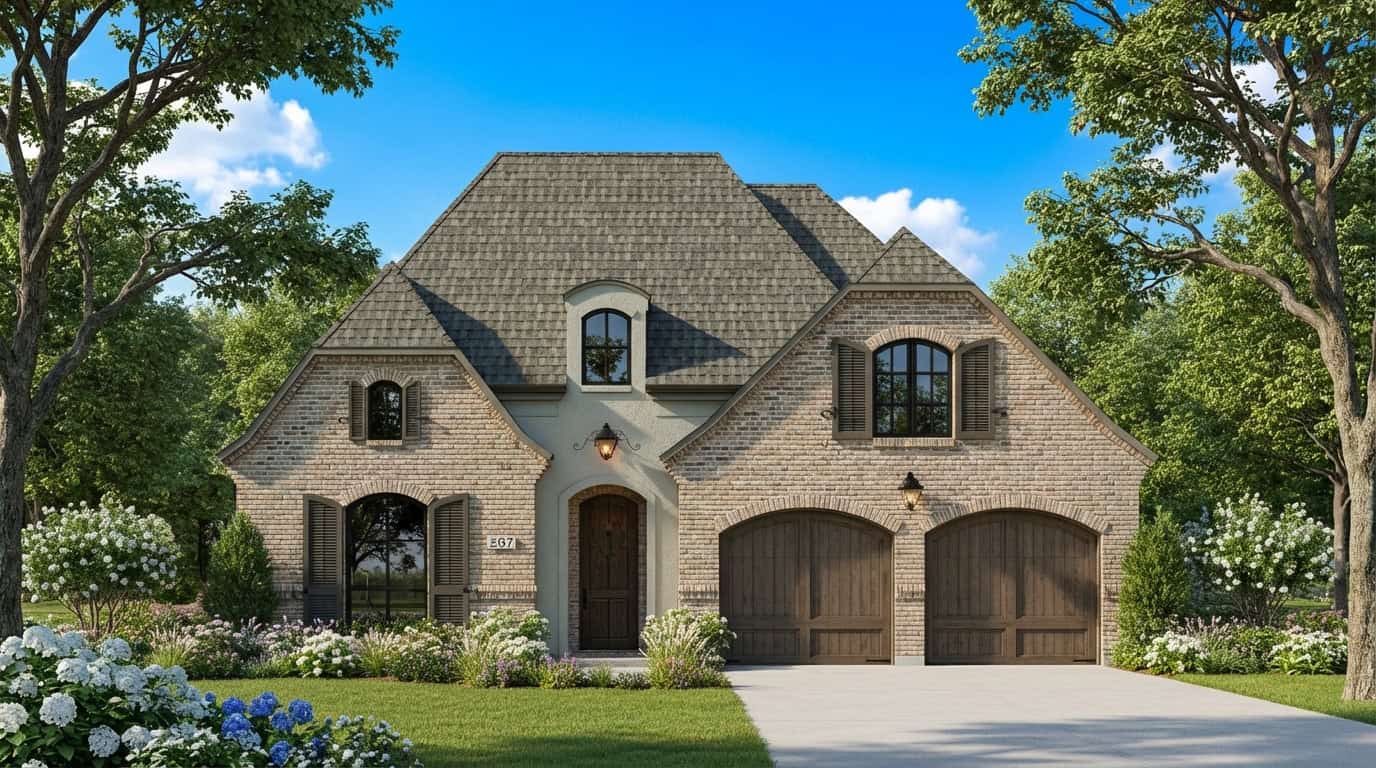 Front elevation of European home (ThePlanCollection: House Plan #204-1032)