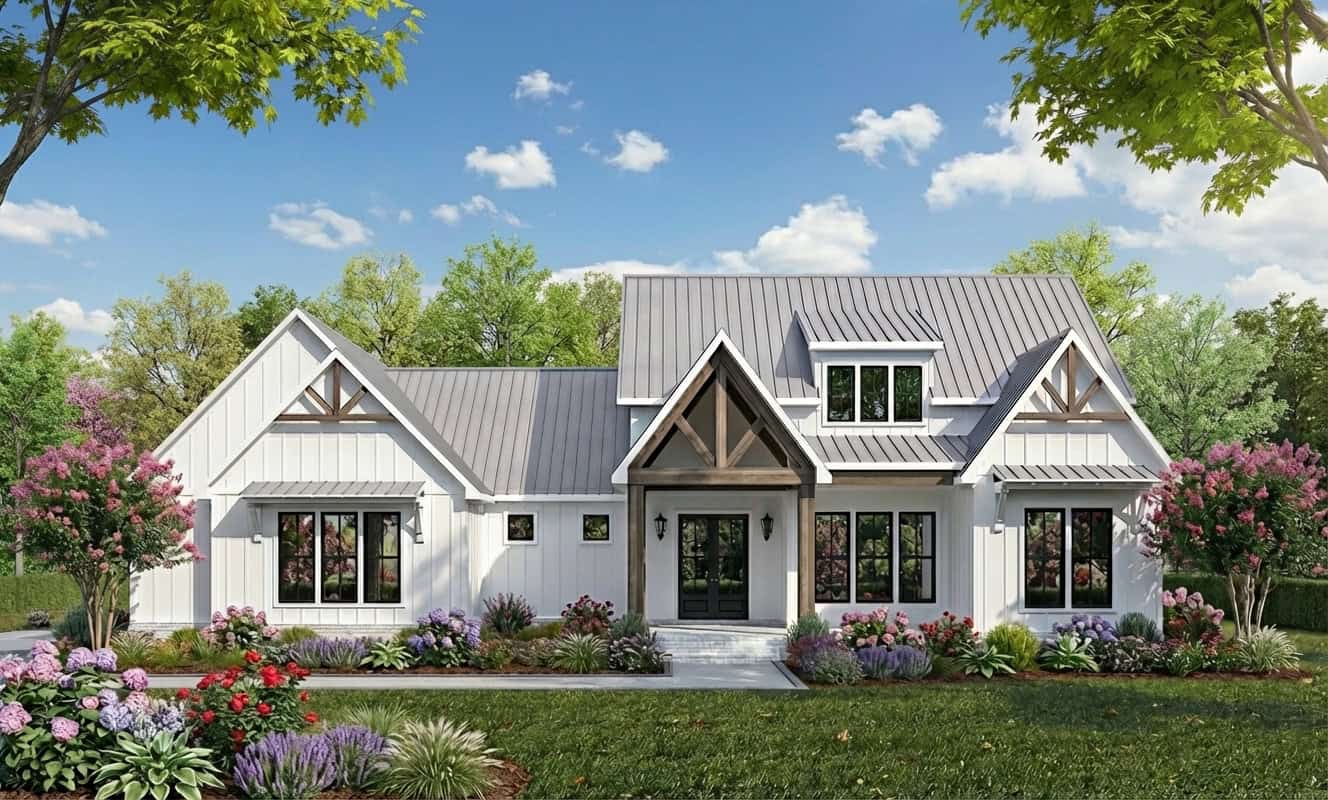 Front elevation of Modern Farmhouse home (ThePlanCollection: House Plan #204-1055)