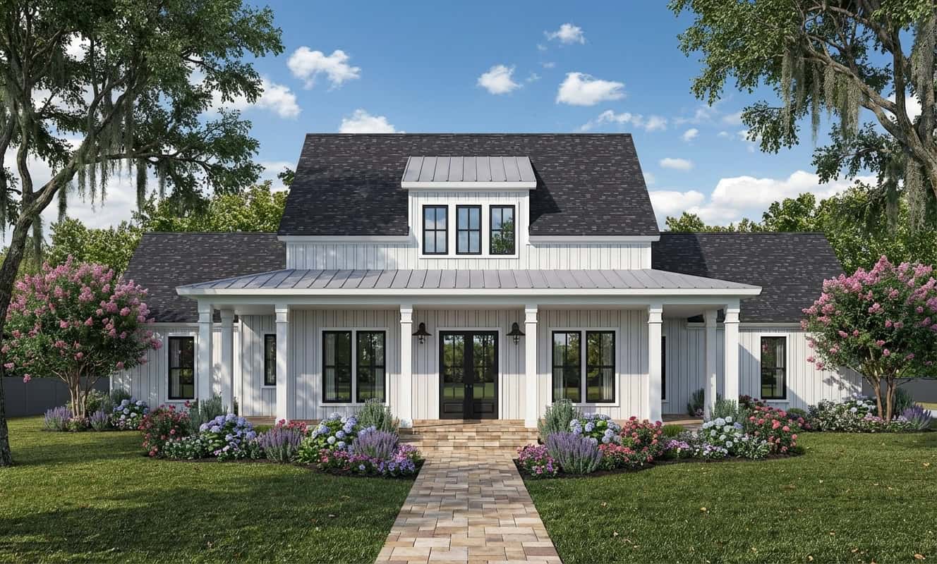 Front elevation of Modern Farmhouse home (ThePlanCollection: House Plan #204-1056)